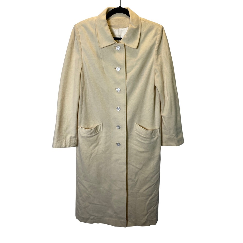 Vintage 60's Adel Morgan Overcoat Womens Large Cream Longline Union Made Elegant
